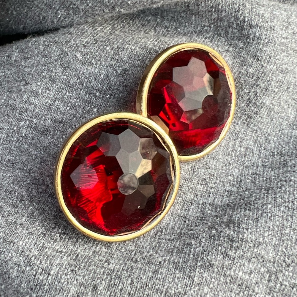 Vintage Garnet Cabochon Clip Earrings er1 - Picture 7 of 9